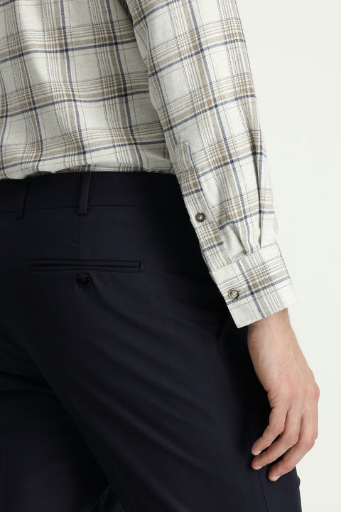 Dark Navy 7 Drop Slim Fit Narrow Cut Lycra Classic Fabric Trousers