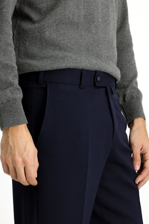 Koyu Lacivert 4 Drop Relaxed Fit Rahat Kesim Likralı Klasik Kumaş Pantolon