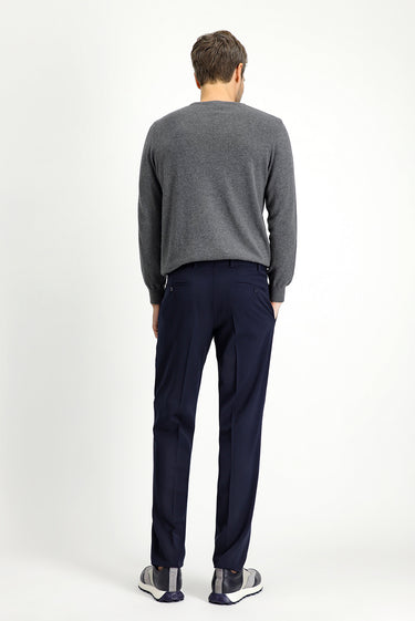 Koyu Lacivert Slim Fit Dar Kesim Likralı Klasik Kumaş Pantolon