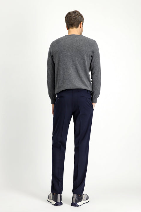 Koyu Lacivert 4 Drop Relaxed Fit Rahat Kesim Likralı Klasik Kumaş Pantolon