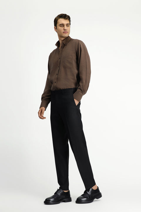 Siyah 4 Drop Relaxed Fit Rahat Kesim Klasik Kumaş Pantolon