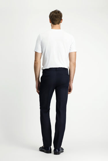  Koyu Lacivert Slim Fit Dar Kesim Nervürlü Beli İpli Klasik Kumaş Pantolon