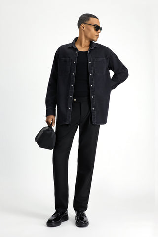  Siyah Regular Fit Tokalı Pileli Klasik Kumaş Pantolon