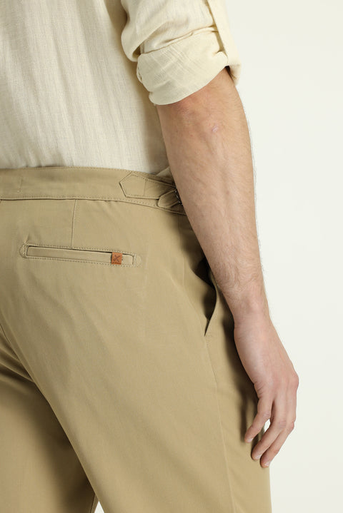 Açık Bej 6 Drop Regular Fit Standart Kesim Tokalı Pileli Klasik Kumaş Pantolon