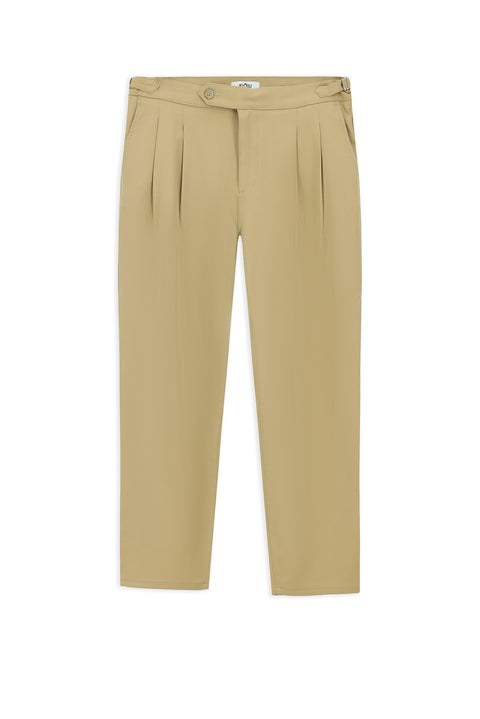 Açık Bej 6 Drop Regular Fit Standart Kesim Tokalı Pileli Klasik Kumaş Pantolon