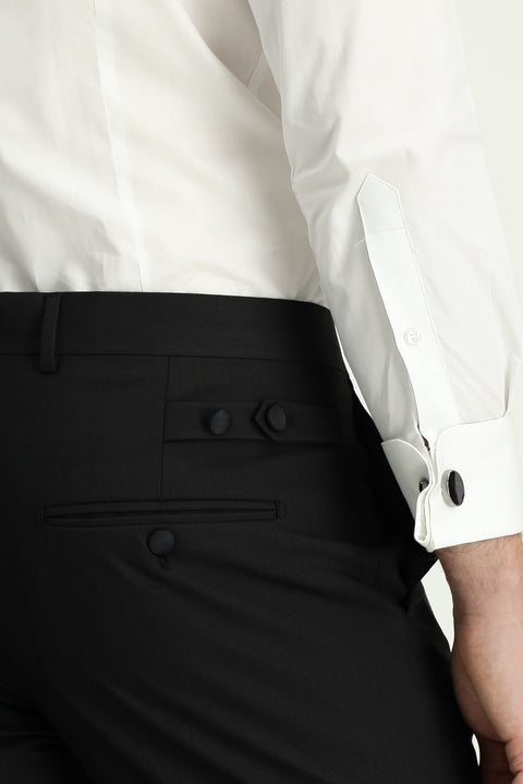 Siyah 7 Drop Slim Fit Dar Kesim Klasik Kumaş Smokin Pantolon