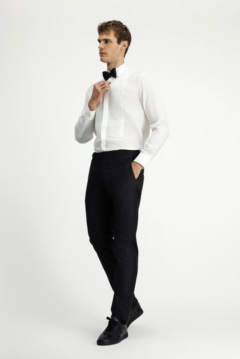 Black 6 Drop Regular Fit Standard Cut Classic Fabric Tuxedo Trousers