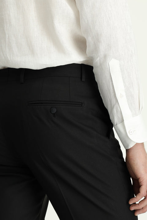 Black 6 Drop Regular Fit Standard Cut Classic Fabric Tuxedo Trousers