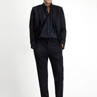 Siyah 6 Drop Regular Fit Standart Kesim Beli Lastikli İpli Likralı Örme Klasik Kumaş Pantolon