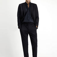 Black 4-Drop Relaxed Fit, Comfortable Cut, Elastic Waistband, Drawstring, Lycra Knit, Classic Fabric Trousers