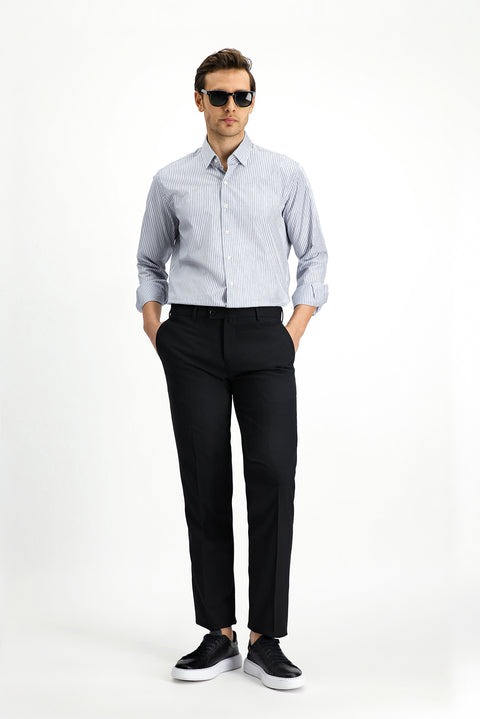 Siyah 4 Drop Relaxed Fit Rahat Kesim Yünlü Klasik Kumaş Pantolon