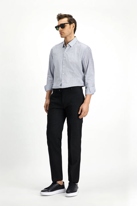 Siyah 4 Drop Relaxed Fit Rahat Kesim Yünlü Klasik Kumaş Pantolon