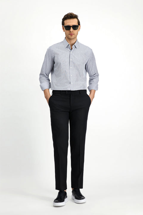 Siyah 7 Drop Slim Fit Dar Kesim Yünlü Klasik Kumaş Pantolon