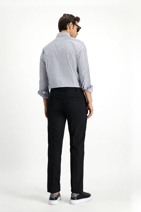 Siyah 7 Drop Slim Fit Dar Kesim Yünlü Klasik Kumaş Pantolon