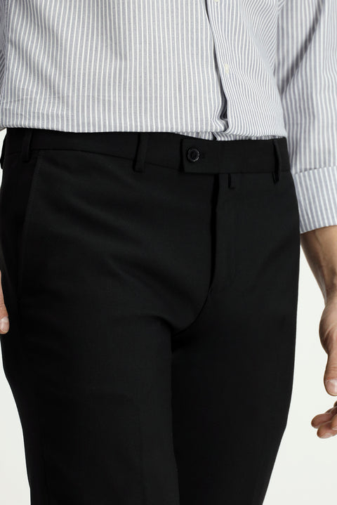 Black 6 Drop Regular Fit Standard Cut Classic Fabric Wool Trousers