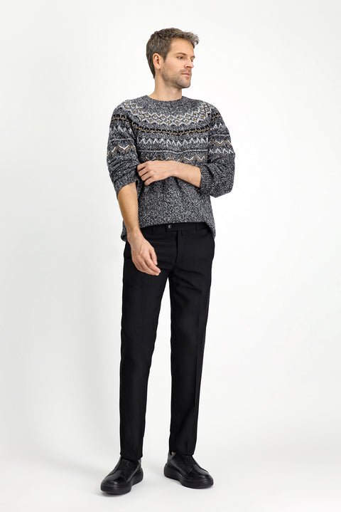 Siyah 7 Drop Slim Fit Dar Kesim Yünlü Klasik Kumaş Pantolon