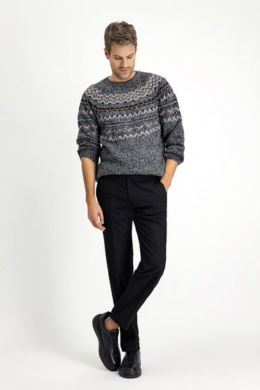  Siyah Regular Fit Yünlü Klasik Kumaş Pantolon
