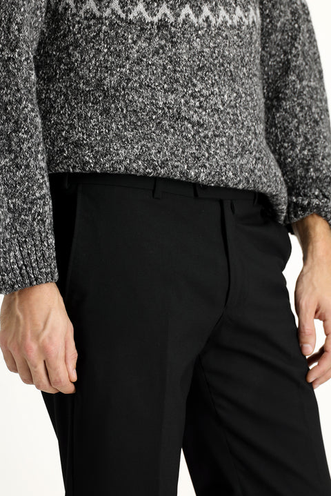 Siyah 7 Drop Slim Fit Dar Kesim Yünlü Klasik Kumaş Pantolon