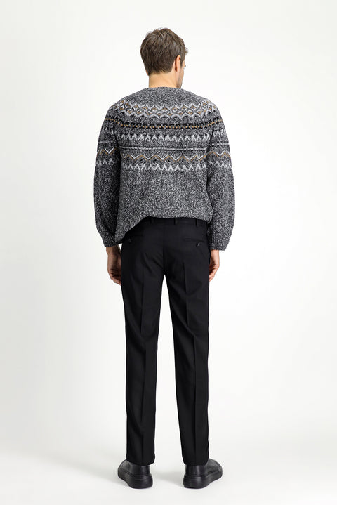 Siyah 7 Drop Slim Fit Dar Kesim Yünlü Klasik Kumaş Pantolon