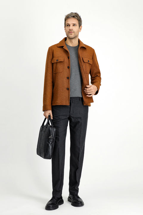 Koyu Füme 7 Drop Slim Fit Dar Kesim Yünlü Klasik Kumaş Pantolon