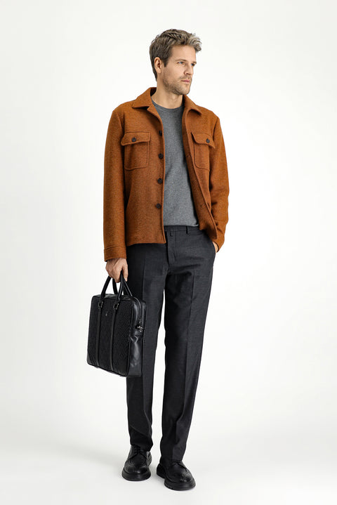 Koyu Füme 6 Drop Regular Fit Standart Kesim Yünlü Klasik Kumaş Pantolon