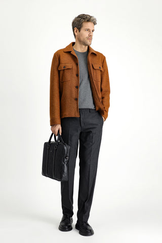  Koyu Füme Relaxed Fit Rahat Kesim Yünlü Klasik Kumaş Pantolon