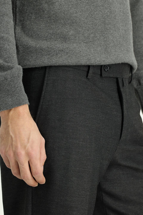Koyu Füme 7 Drop Slim Fit Dar Kesim Yünlü Klasik Kumaş Pantolon
