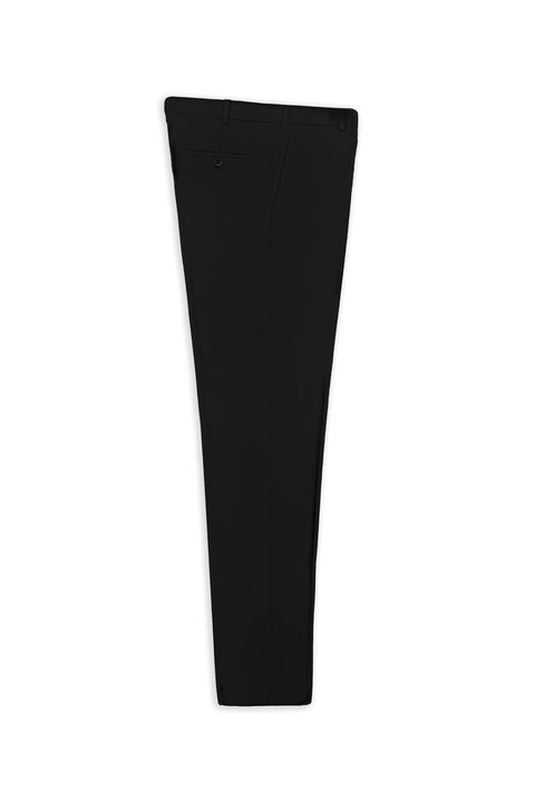 Black 4-Drop Relaxed Fit Casual Cut Classic Wool Fabric Trousers