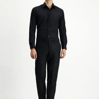 Black 4-Drop Relaxed Fit Casual Cut Classic Wool Fabric Trousers