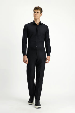  Siyah 4 Drop Relaxed Fit Rahat Kesim Yünlü Klasik Kumaş Pantolon