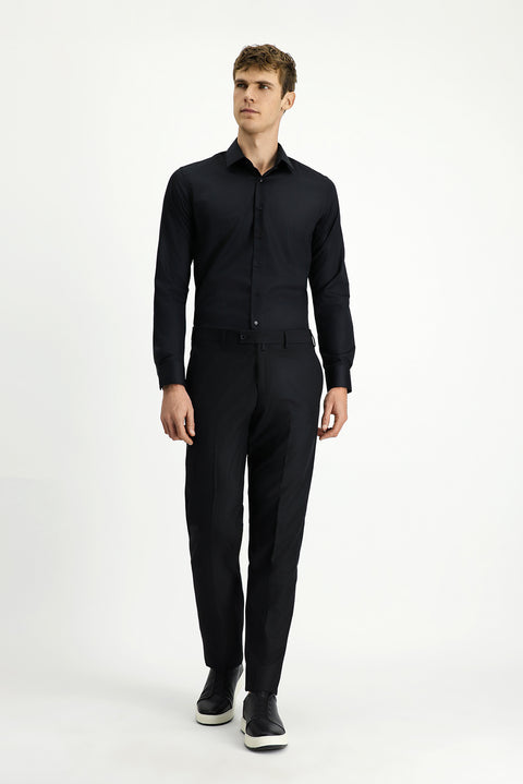 Black 4-Drop Relaxed Fit Casual Cut Classic Wool Fabric Trousers
