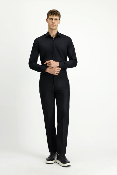 Black 4-Drop Relaxed Fit Casual Cut Classic Wool Fabric Trousers