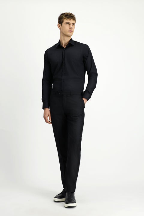 Siyah 6 Drop Regular Fit Standart Kesim Yünlü Klasik Kumaş Pantolon