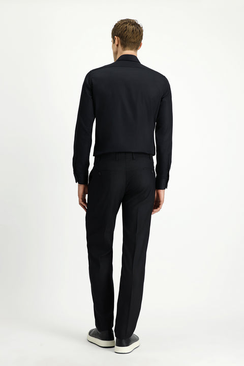 Black 4-Drop Relaxed Fit Casual Cut Classic Wool Fabric Trousers