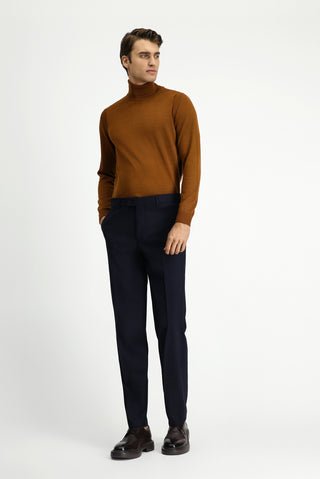  Koyu Lacivert Relaxed Fit Rahat Kesim Yünlü Klasik Kumaş Pantolon