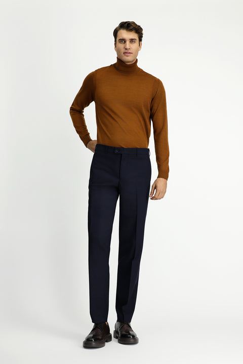 Koyu Lacivert 7 Drop Slim Fit Dar Kesim Yünlü Klasik Kumaş Pantolon