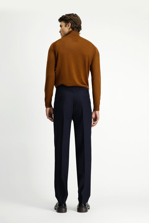 Koyu Lacivert 7 Drop Slim Fit Dar Kesim Yünlü Klasik Kumaş Pantolon