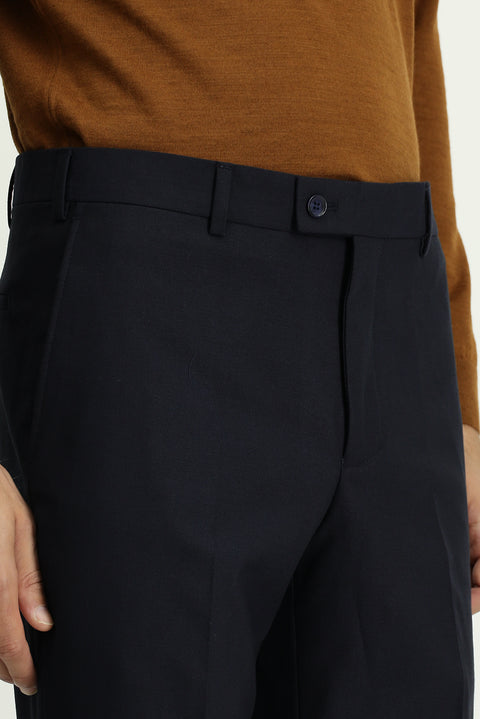 Koyu Lacivert 7 Drop Slim Fit Dar Kesim Yünlü Klasik Kumaş Pantolon