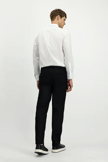  Siyah Relaxed Fit Rahat Kesim Yünlü Klasik Kumaş Pantolon