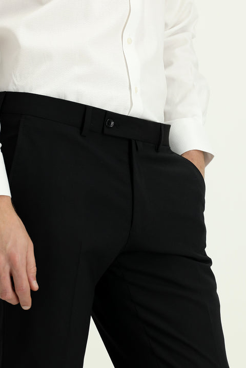 Siyah 7 Drop Slim Fit Dar Kesim Yünlü Klasik Kumaş Pantolon