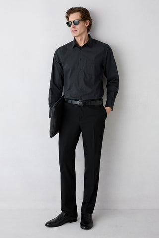  Siyah 4 Drop Relaxed Fit Rahat Kesim Yünlü Klasik Kumaş Pantolon