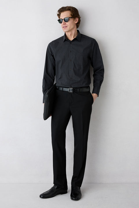 Siyah 4 Drop Relaxed Fit Rahat Kesim Yünlü Klasik Kumaş Pantolon