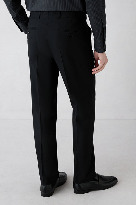 Siyah 7 Drop Slim Fit Dar Kesim Yünlü Klasik Kumaş Pantolon