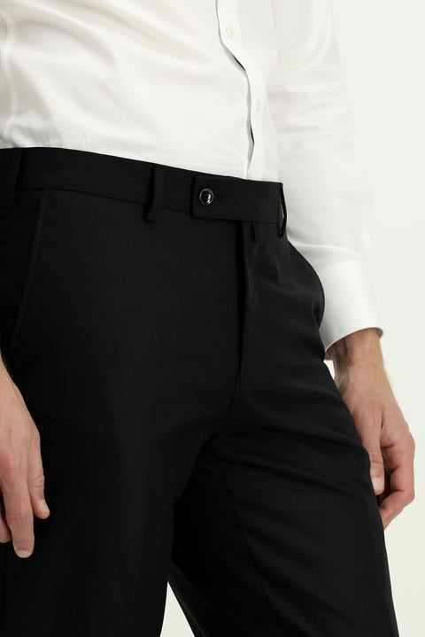 Siyah 4 Drop Relaxed Fit Rahat Kesim Yünlü Klasik Kumaş Pantolon