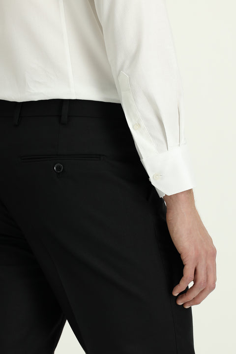 Siyah 7 Drop Slim Fit Dar Kesim Yünlü Klasik Kumaş Pantolon