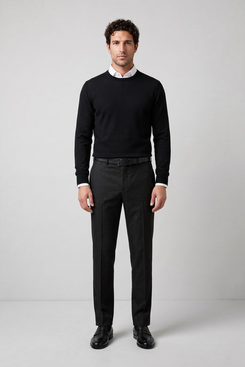 Dark Gray 7 Drop Slim Fit Narrow Cut Classic Wool Fabric Trousers