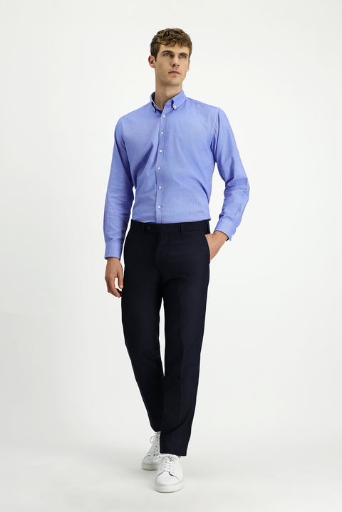 Koyu Lacivert 7 Drop Slim Fit Dar Kesim Yünlü Klasik Kumaş Pantolon