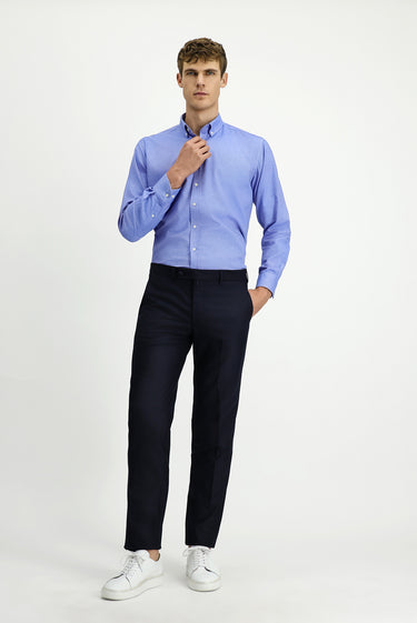  Koyu Lacivert Slim Fit Dar Kesim Yünlü Klasik Kumaş Pantolon