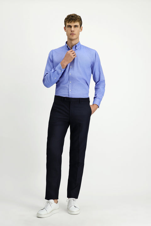 Koyu Lacivert 4 Drop Relaxed Fit Rahat Kesim Yünlü Klasik Kumaş Pantolon