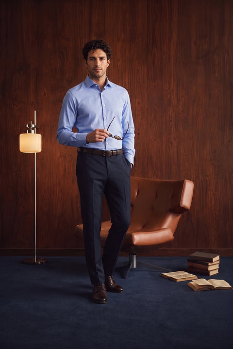 Dark Navy 7 Drop Slim Fit Narrow Cut Classic Wool Fabric Trousers